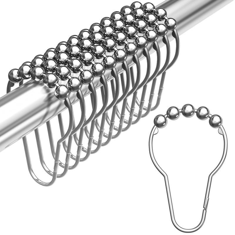 Titanker Shower Curtain Rings, Rust-Resistant Metal Shower Rings Hooks for Curtain Shower Curtain Hooks for Bathroom Shower Curtains Rods Hangers - Set of 12, Chrome - Image 1